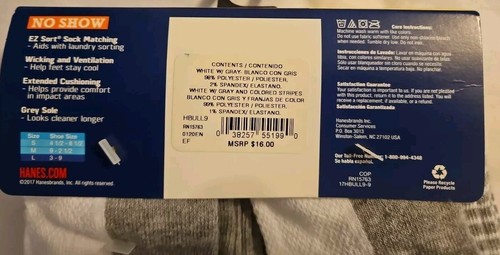 Boys' Hanes Ultimate No Show Socks 8 + 1 FREE Size 3-9 Large MSRP $16 - Picture 3 of 5