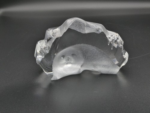 Baby Seal Pup Sculpture Crystal Figurine Sweden Signed Numbered Mats Jonasson 5" - Picture 5 of 11