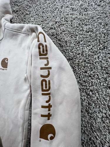 Carhartt Hoodie Sweater Youth Size 7 White Fleece Pullover Hooded Sweatshirt - Picture 3 of 13