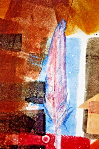 original monoprint & watercolor framed signed E. Harmmin modern strong colors - Picture 4 of 10