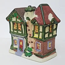 Holiday Time Two Store Bakery Shop Porcelain Mini House Christmas 92121B U3 4"H
