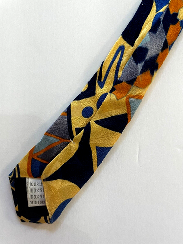 Blue Gold Orange Abstract BYBLOS Silk Tie Italy - Picture 8 of 8