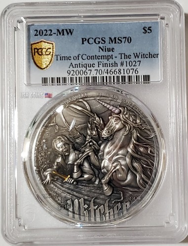 2022 2 Oz Silver $5 Niue The Witcher TIME OF CONTEMPT PCGS MS70 Gold Shield Coin - Picture 10 of 24