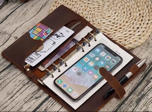 A6 loose leaf paper Write notes Notebook Notepad wallet purse leather brown X232 - Picture 3 of 5