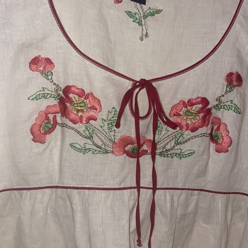 LUCKY BRAND Ivory Linen Bobo Hippie Embroidered Tank Smock Top XL - Picture 3 of 10