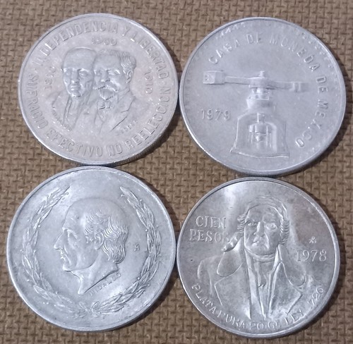 LOT 4 LARGE MEXICO HIGH GRADE SILVER: 1960 10P, 1979 ONZA, 1978 100P & 1953 5P!