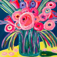 JERI DUBE Original Painting 2025 Abstract Collectible Roses Colorful Flower Stem