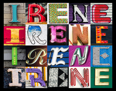 IRENE Name Poster featuring photos of actual sign letters