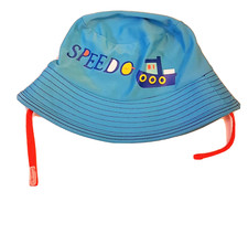 Speedo UV 50 Block the Burn HAT Infant 6 M Blue Tug Boat Knit Bucket Cap straps