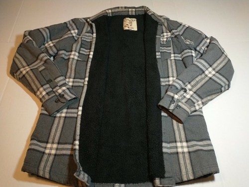 Coastal Plaid Button Up Flannel Fleece Blanket Lined Heavy Duty Gray/Black/White - Picture 3 of 12