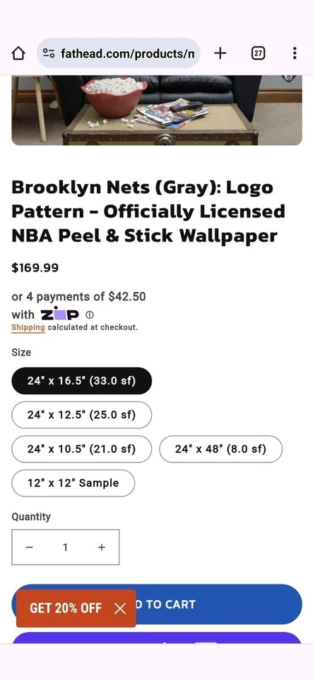 Papel tapiz pelar y pegar de baloncesto de la NBA Brooklyn Nets 24" X 16,5" (33 pies cuadrados) Foto 4 de 4