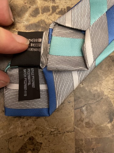 Boys Clip On Neck Tie Blue, Silver, Teal, White Striped 17"x2" Unbranded - Picture 5 of 7