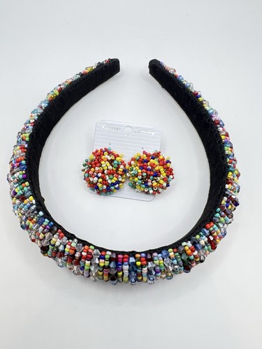 Women’s Hairband & Earrings Set of 2 Bling Beaded Crystal Rhinestone Headband - Picture 20 of 22