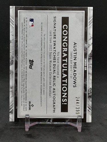 AUSTIN MEADOWS 2022 TOPPS MUSEUM COLLECTION AUTO BAT/JERSEY #244/399 RAYS QQ - Picture 2 of 2