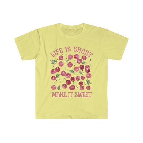 Cute Cherry Life Is Short Make It Sweet T Shirt Retro Womens Graphic Tee S-3XL - Picture 11 of 11