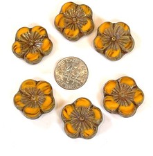 Large Hibiscus Flower Beads, 21mm, Orange Swirl w/Picasso Finish, 2 Pieces