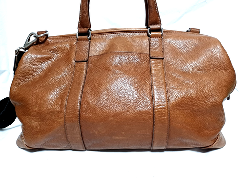 FOSSIL DEFENDER COGNAC LEATHER DUFFLE TRAVEL OVERNIGHT WEEKEND BAG - Picture 2 of 16