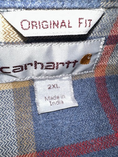 Carhartt Heavyweight Flannel Shirt Men 2XL Original Fit Blue Beige Plaid 101294 - Picture 11 of 13