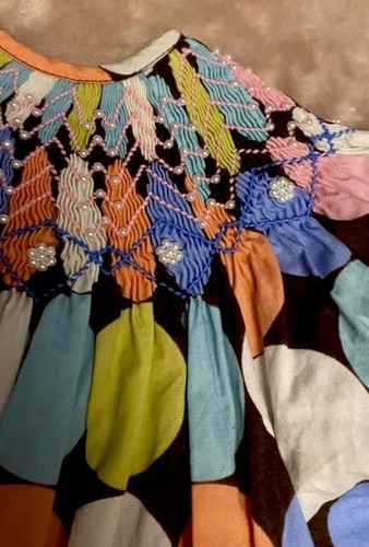 Girls NWT Mom & Me Smocked Dress Long Pearl Accents Polka Dots Free Bow 6 - Picture 5 of 13