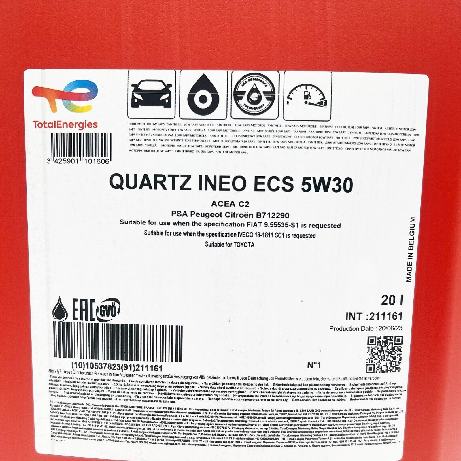 20 L Total Quartz Ineo ECS 5W-30 PSA Peugeot Citroen B71 2290 ACEA C2 Motoröl
