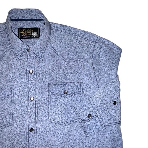 Dukes Bark Mens Medium Blue Western Shirt Long Sleeve Button Up Pearl Snaps - Picture 4 of 10