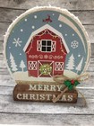 New Merry Christmas Red Barn Farmhouse Snowy Snow globe Shaped Shelf Sitter Wood