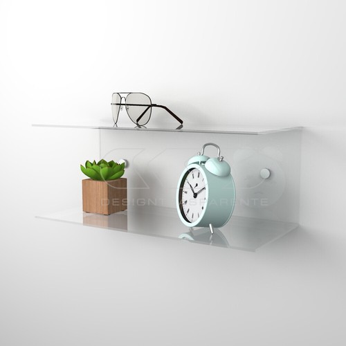 Comodino sospeso cm 35x20 mensola doppia in plexiglass modello a C - Foto 5 di 19