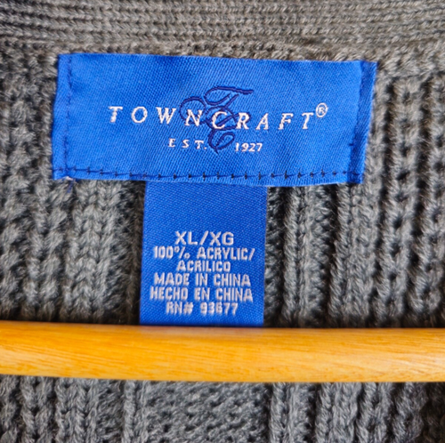 Vtg Towncraft Cardigan Cable Knit Sweater Vest Men XL Gray Grandpa Dad Pockets - Picture 2 of 3