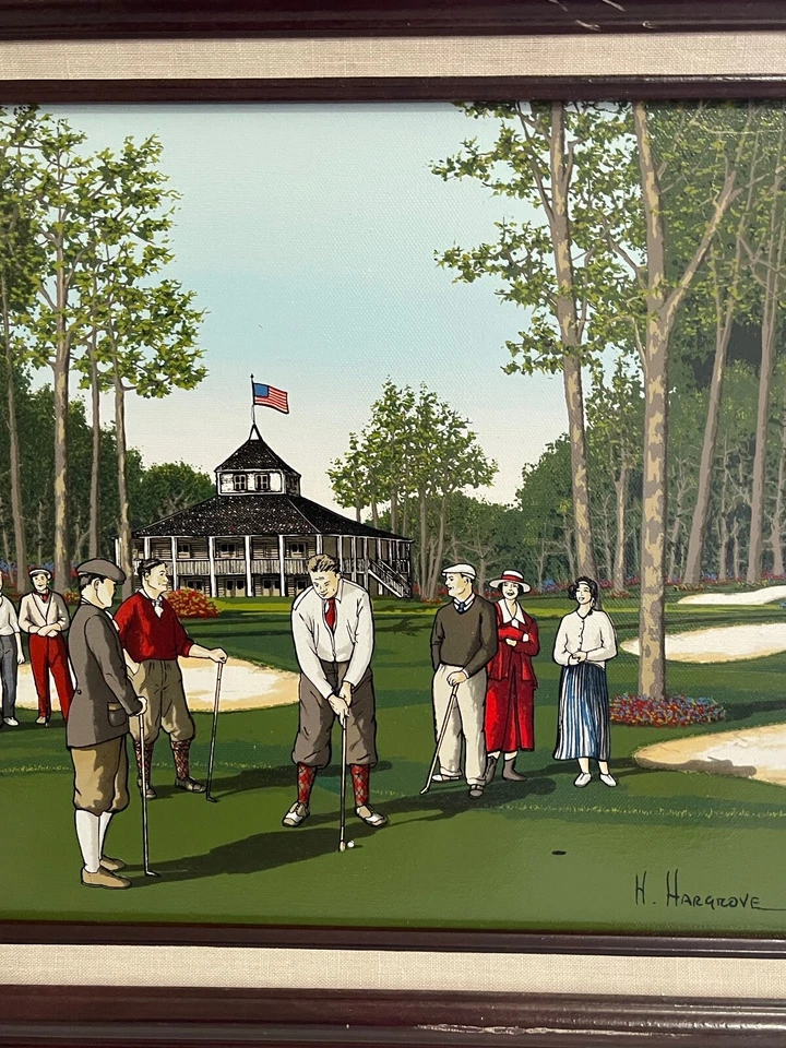 H. Hargrove Signed Oil Enhanced Serigraph Print Golf Scene - Image 4 of 4