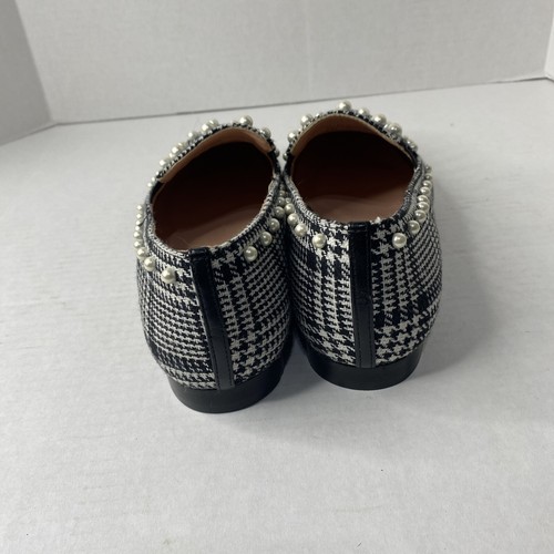 J Crew Black White Glen Plaid Loafers Wm Sz 10 Shoes Pearl Beaded Flats New - Picture 3 of 9