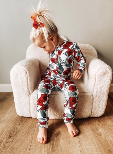 NWT Bamboo Footie Pajamas, 0-3M-2T, Tropical Red Hibiscus Print - Picture 5 of 5