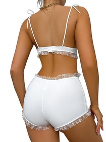 White Women Sexy Lingerie Lace Bra + Shorts Nightwear Pajamas Sleepwear Size-S