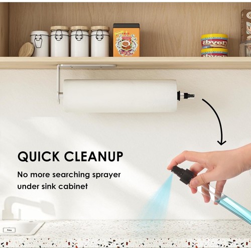 Toallero de papel de capacidad con botella rociadora fácil de instalar debajo de la pared del gabinete - Imagen 1 de 7