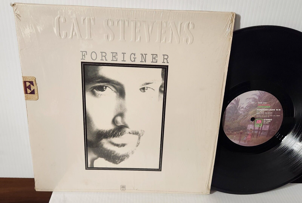 RARE Cat Stevens Foreigner Suite LP 1973 EMBOSSED W/POSTCARD & BOARD IN SHRINK