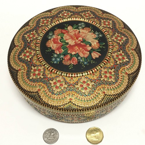 Embossed Round Tin Holland Raised Design Floral Mosaic Cloisonne Enamel Vintage - Bild 2 von 24
