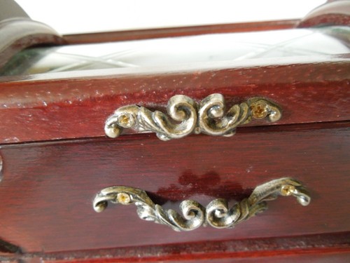 Jewelry Display Box w/ Drawer Wood & Glass w/ Brass Handles 8"x 6"x6" ROC Taiwan - Picture 11 of 13