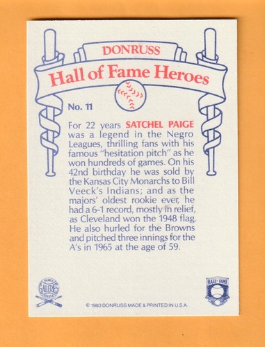 Cartera Paige St. Louis Browns 1983 Donruss HOF Heroes #11 3G - Imagen 2 de 2