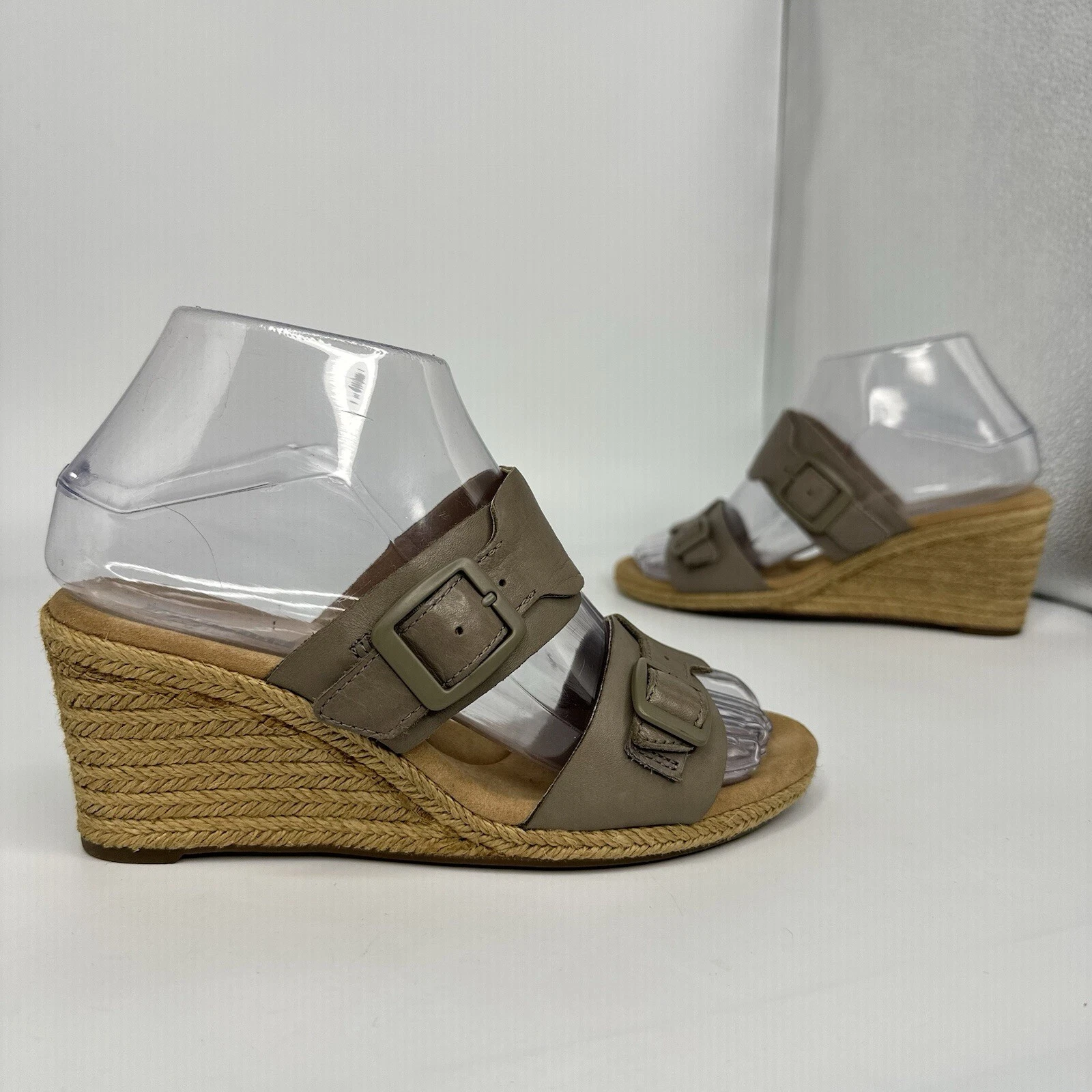 Sandali Clarks Lafley Devin in pelle espadrillas con zeppa donna 6 M fibbie grigie