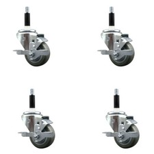 3 Inch Gray Poly Swivel 7/8 Inch Expanding Stem Caster Set with Brake SCC