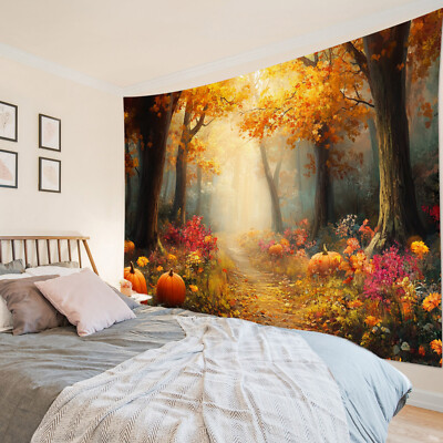 Country Pumpkin Orange Maple Forest Fall Tapestry for Bedroom Living Room Dorm