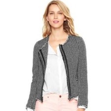 NEW GAP Women Rich Textured Zip Collarless Blazer Jacket Raw Edges Navy 6 10 NWT