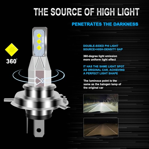 For Arctic Cat ZRT 600 800 1996 1997 1998 9003 6000K White LED Headlight 2 Bulbs - Bild 4 von 10