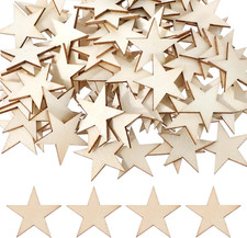 100 PCS Unfinished Wooden Stars Ornaments, 1 Inch Wooden Star Crafts Wood Cutout