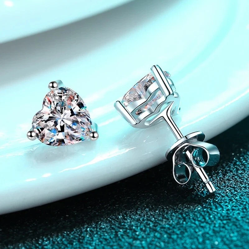 1ct Heart Cut Earrings White Gold Diamond Test Pass Lab-Created VVS1/D/Excellent - Image 3 of 4