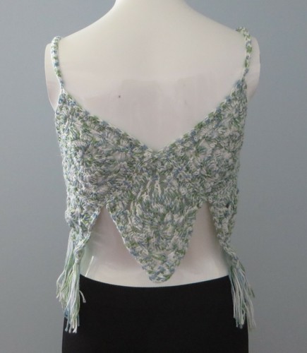 Nueva Blusa Boho Hecha a Mano Crochet Talla S Verde Sin Mangas Flecos Cuello en V Prendas para el torso - Imagen 5 de 8