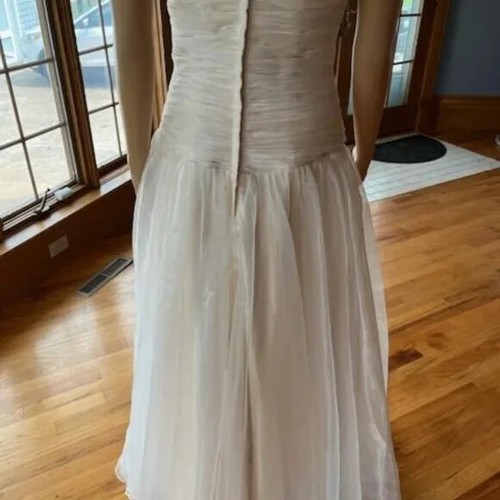 *Kiss Gold Organza 1 Shoulder Floor Length Wedding Ball Gown Bridal Dress Size 2 - Picture 11 of 15