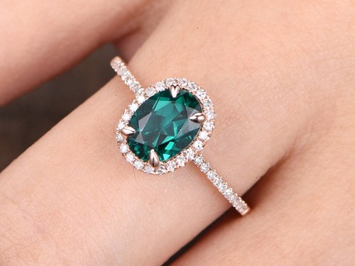 1.55 Ct Real Natural Emerald & Diamond Wedding Ring 14K Solid Rose Gold Size 6 - Picture 2 of 6