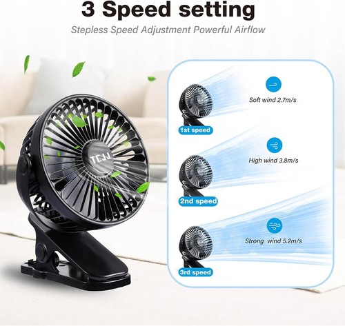 2400mAh 3-Stufen Grow Clipventilator 360° Schwenkbar Growbox Clipfan Ø17cm USB - Bild 3 von 15