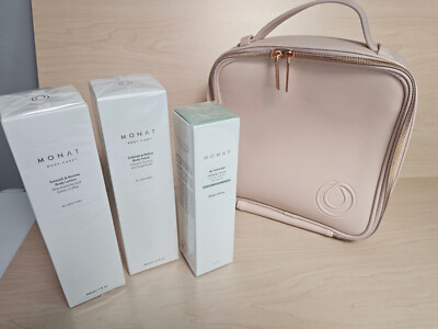 3 piece New Monat Body Skin Care set with Carry bag