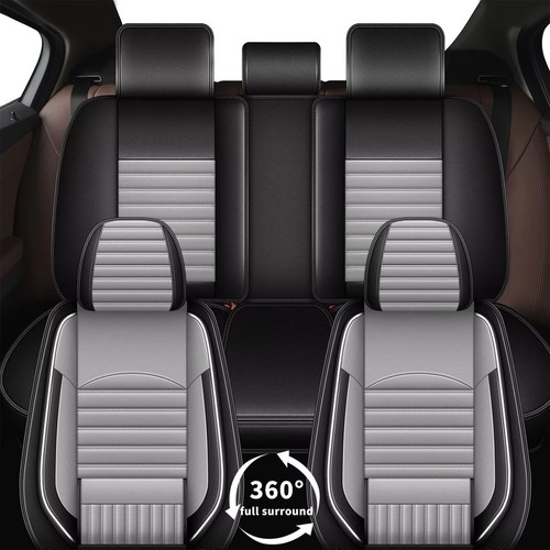 For JEEP Compass 2018-2024 Car 5 Seat Covers Cushion Pad Fuax Leather Black&Gray - Picture 5 of 7